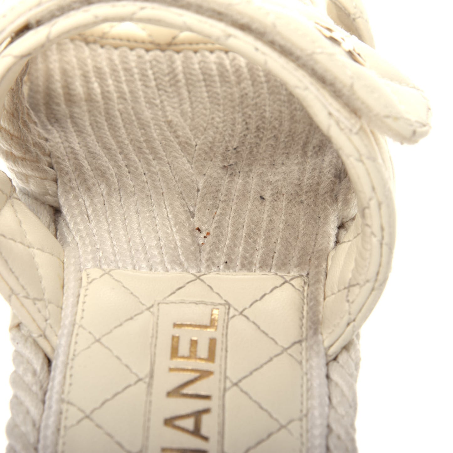 Cord Lambskin Quilted Logo Mules 38 White