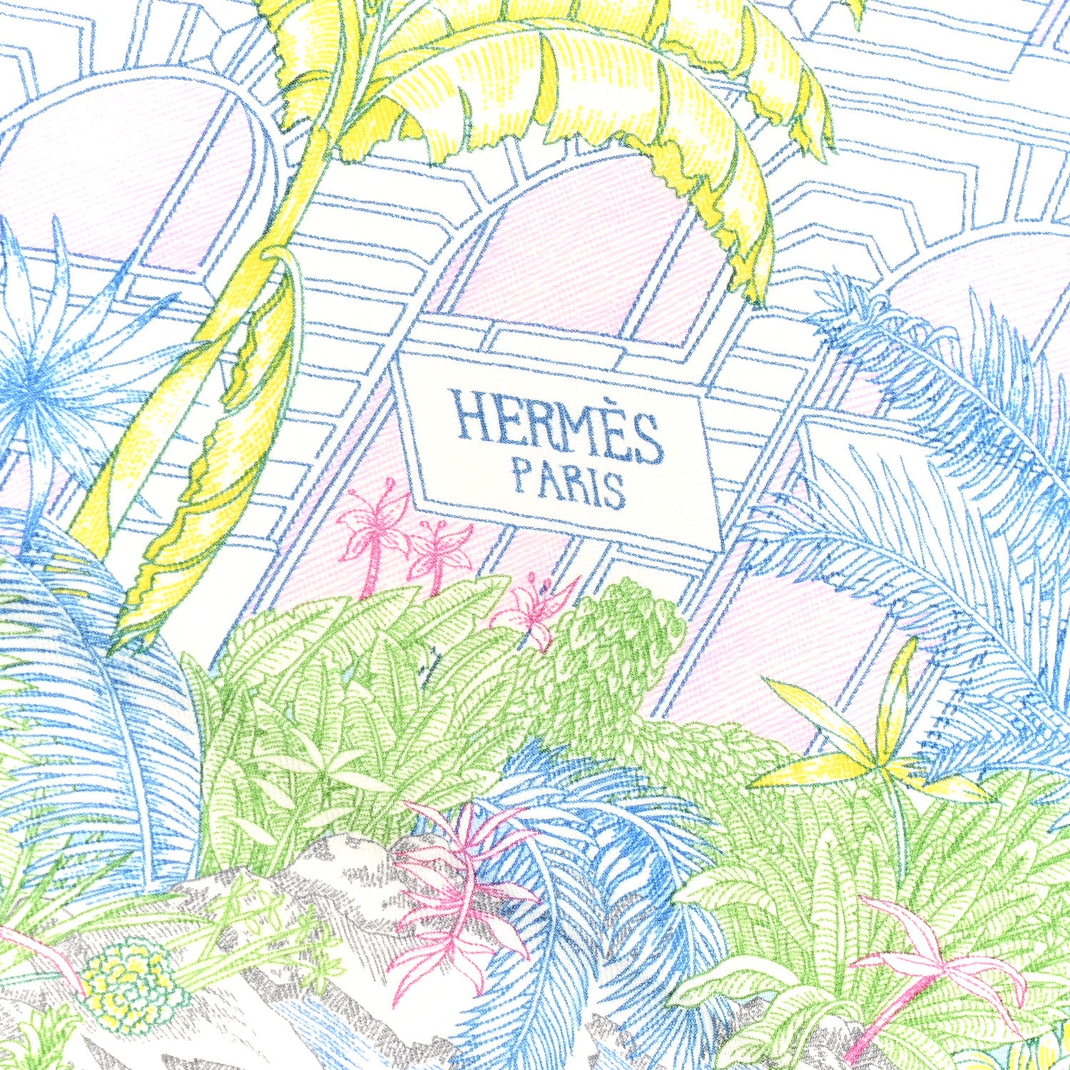 Hermes Cashmere Silk Faubourg Tropical Shawl 140 White Vert Bleu 2 of 5