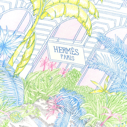 Hermes Cashmere Silk Faubourg Tropical Shawl 140 White Vert Bleu 2 of 5