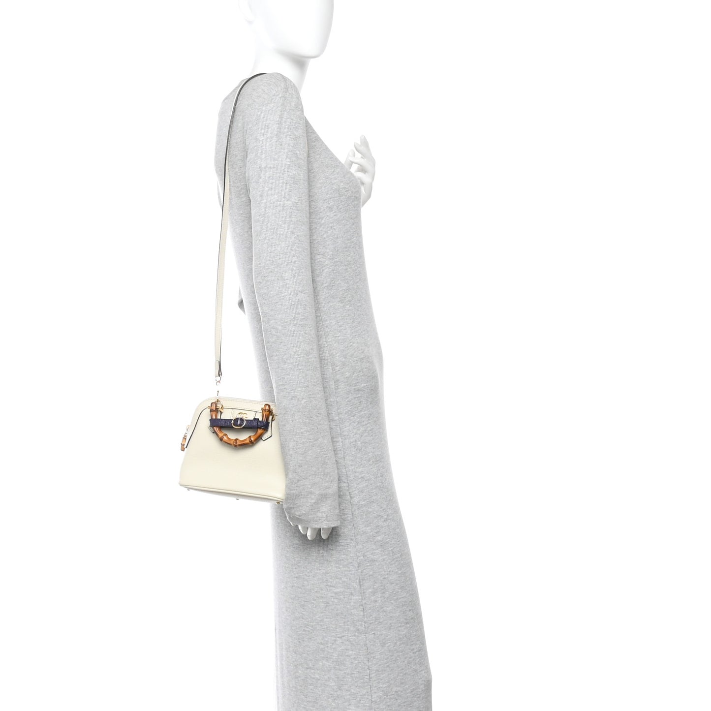 Textured Dollar Calfskin Mini Diana Dome Tote Bag White