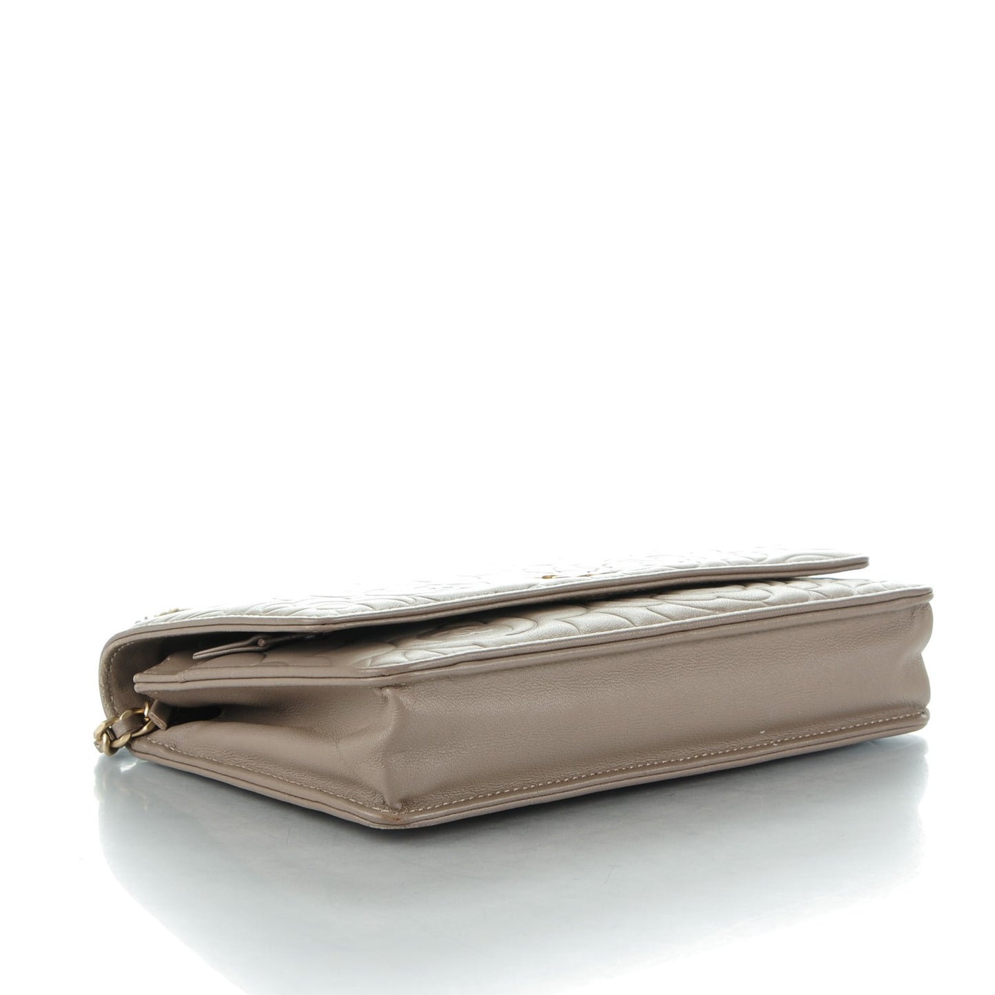 Lambskin Camellia Embossed Wallet on Chain WOC Beige