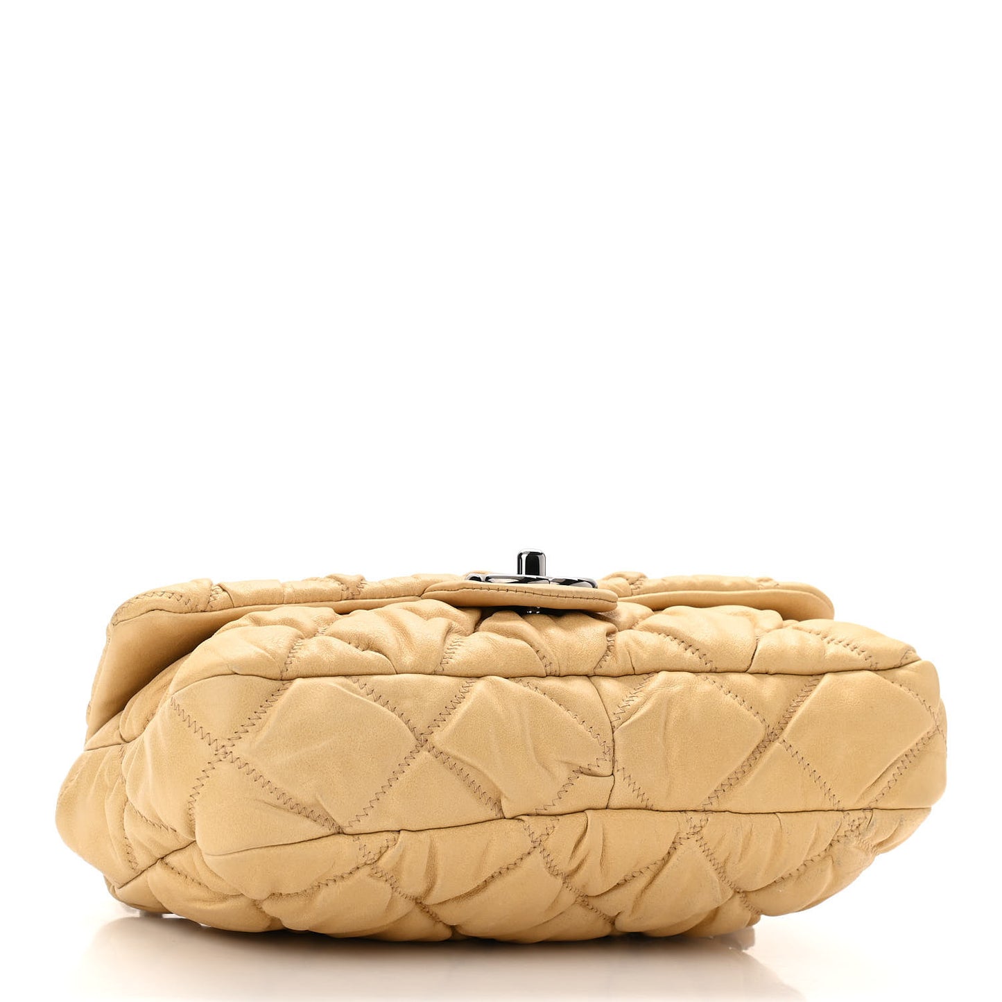 Calfskin Quilted Medium Bubble Quilt Flap Bag Beige