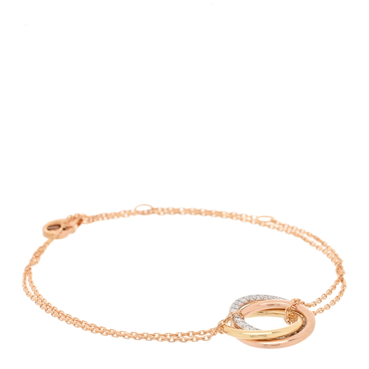18K Pink Yellow White Gold Diamond Trinity Bracelet