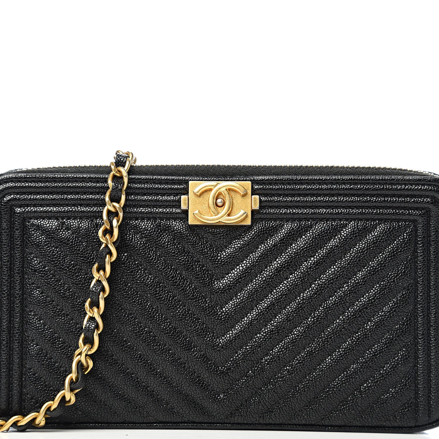 Chanel Caviar Chevron Small Boy Clutch With Chain Black 9 of 10