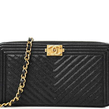 Chanel Caviar Chevron Small Boy Clutch With Chain Black 9 of 10