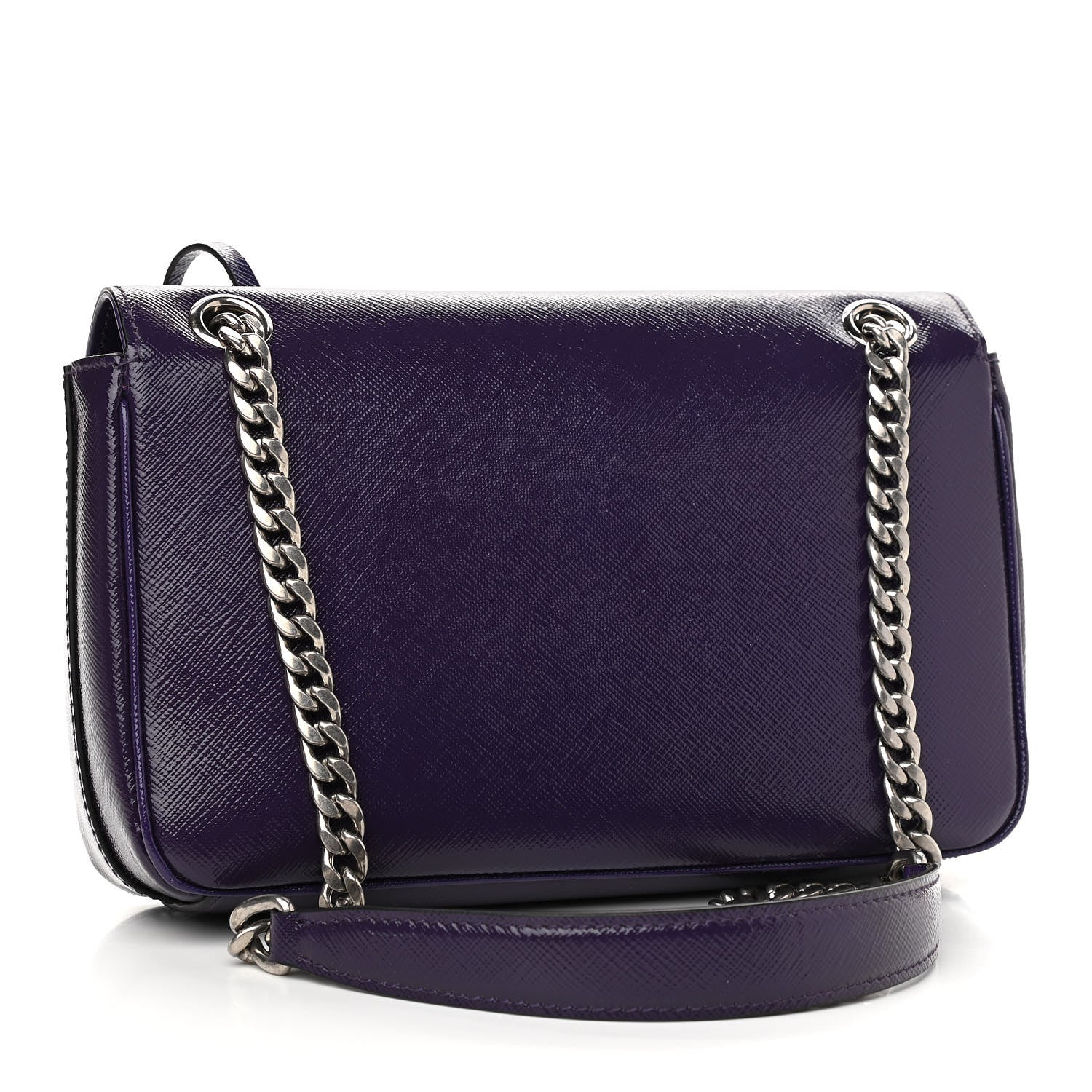 Prada Saffiano Vernice Sound Flap Chain Crossbody Bag Viola 2 of 11