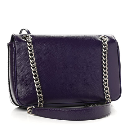 Prada Saffiano Vernice Sound Flap Chain Crossbody Bag Viola 2 of 11
