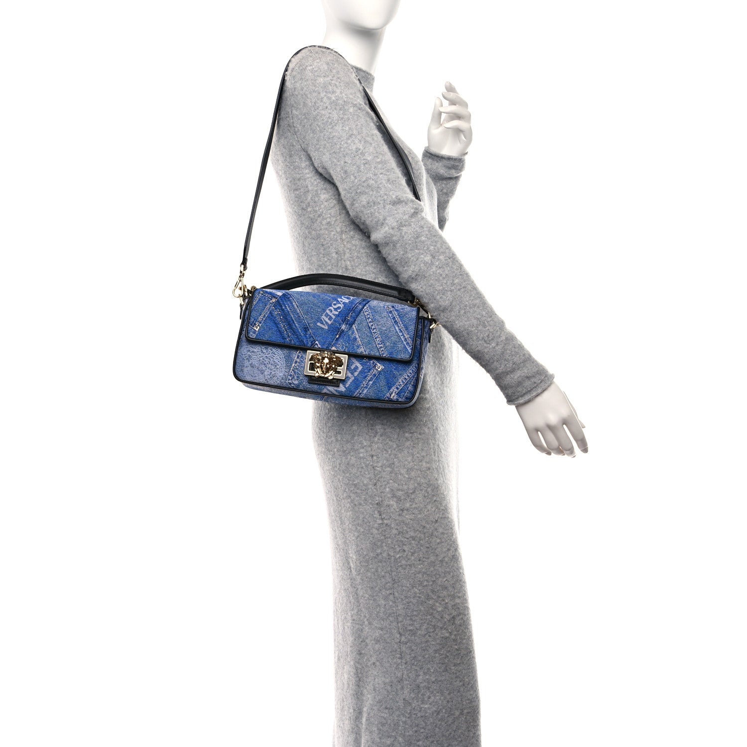 Fendi X VERSACE Denim Fendace Patchwork Baguette Blue 2 of 8