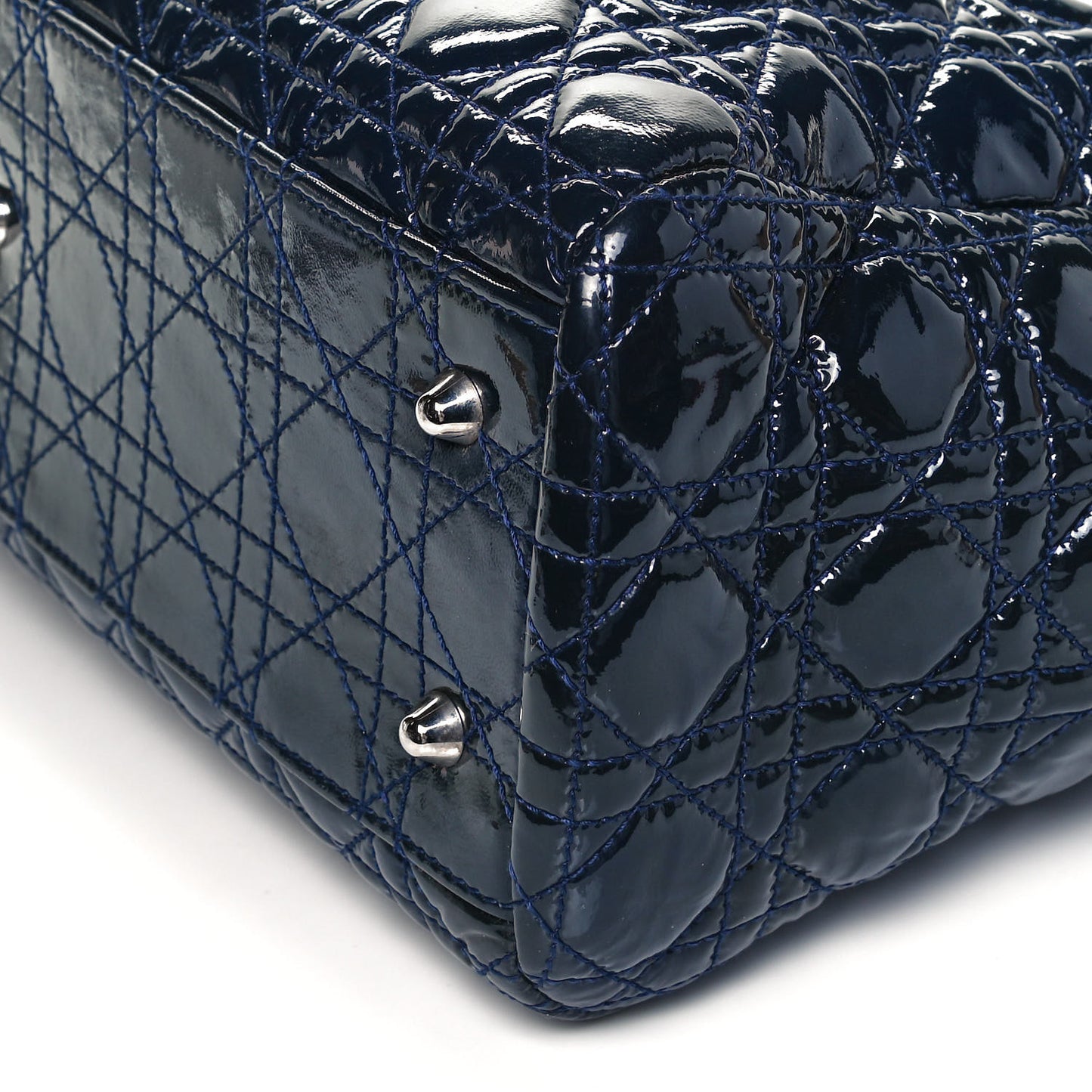 Patent Cannage Large Dior Soft Shopping Tote Navy Blue