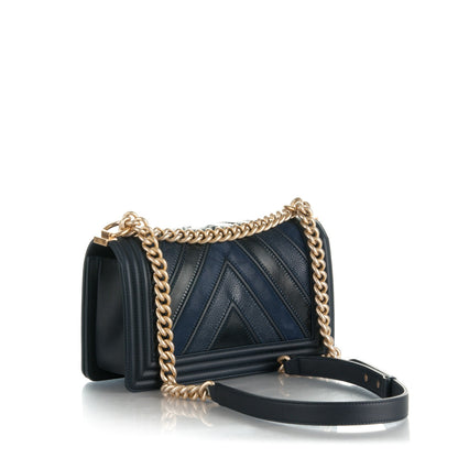 Chanel Caviar Suede Calfskin Chevron Medium Boy Flap Navy 4 of 8