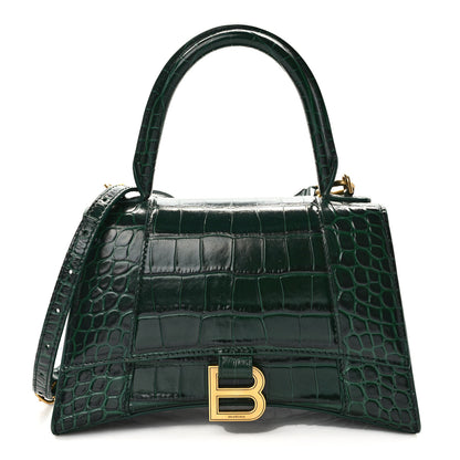 Balenciaga Shiny Calfskin Crocodile Embossed Small Hourglass Top Handle Bag Forest Green 1 of 8
