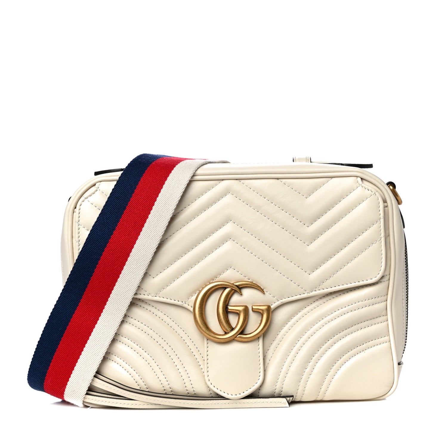 Calfskin Matelasse Sylvie Web Small GG Marmont Top Handle Shoulder Bag White