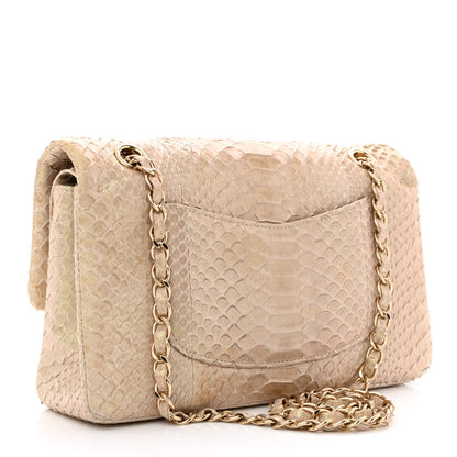 Chanel Metallic Snakeskin Medium Double Flap Light Beige 3 of 11