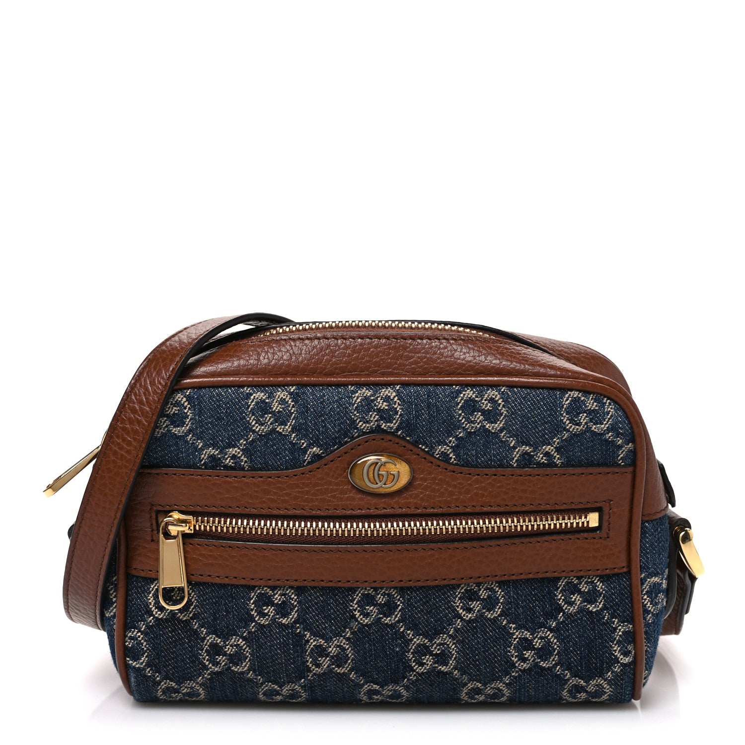 Gucci New Denim GG Monogram Dollar Calfskin Mini Ophidia Shoulder Bag Blue Tea Cuir Epilog 1 of 10