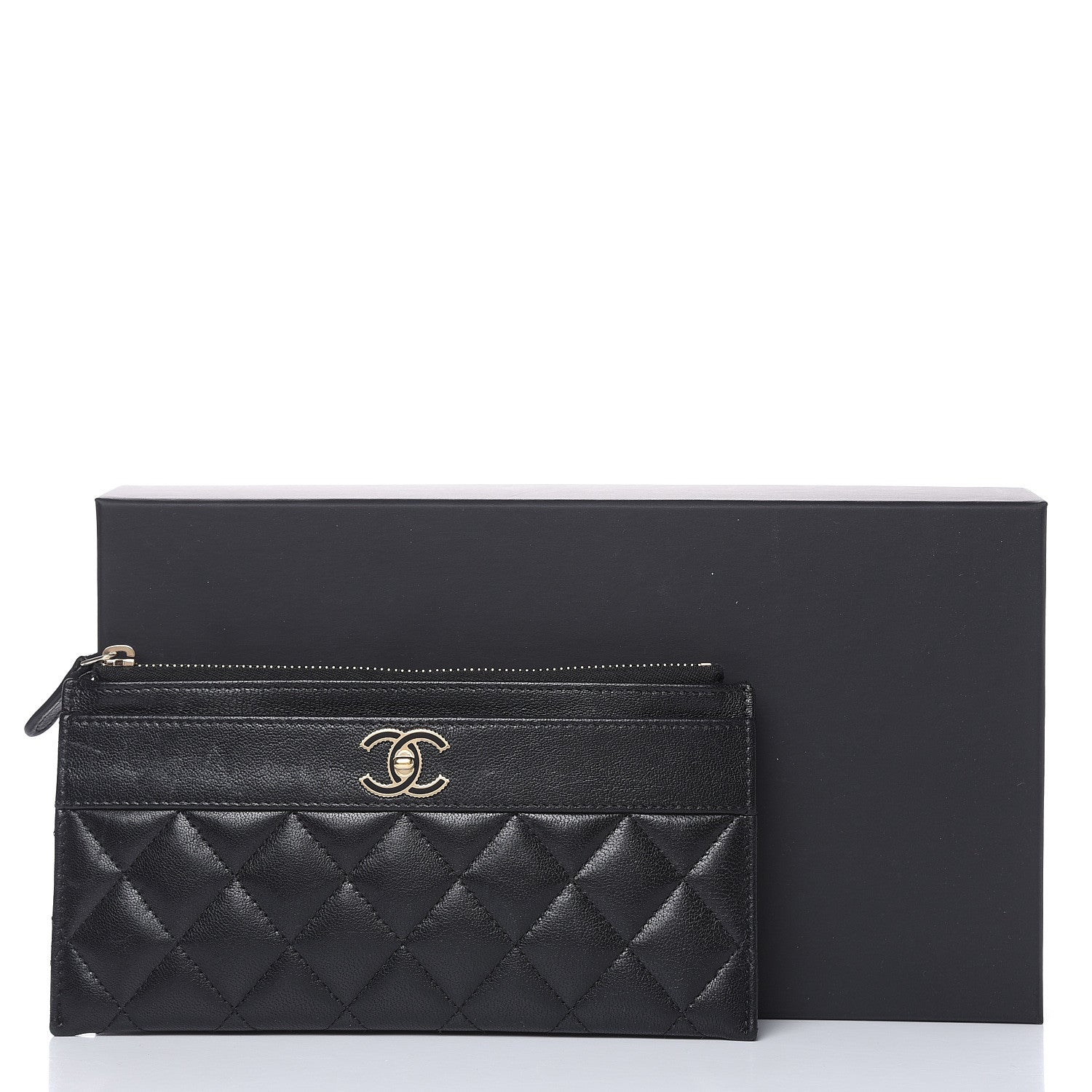 Chanel Sheepskin Quilted Mademoiselle Vintage Zip Pouch Black 10 of 10