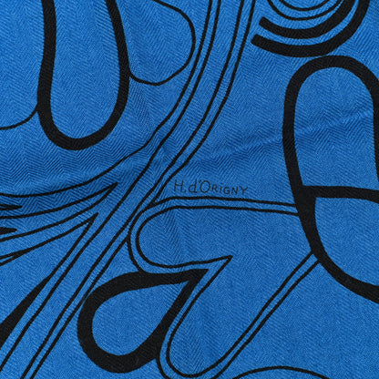 Hermes Cashmere Silk Folklore d'Henri d'Origny Giant Pointe Triangle Shawl Bleu Dur White Multicolor 5 of 6