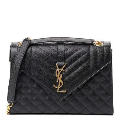 Saint Laurent Grain De Poudre Textured Mixed Matelasse Triquilt Medium Monogram Satchel Black 1 of 9