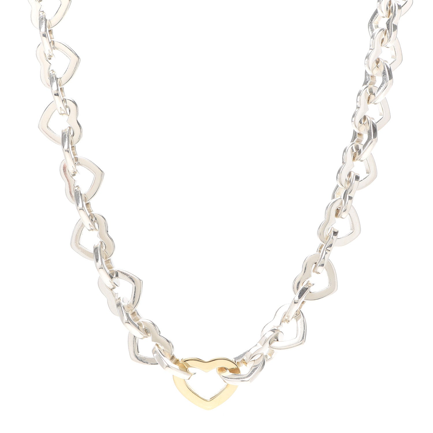 Tiffany Sterling Silver 18K Yellow Gold Heart Link Necklace 1 of 4