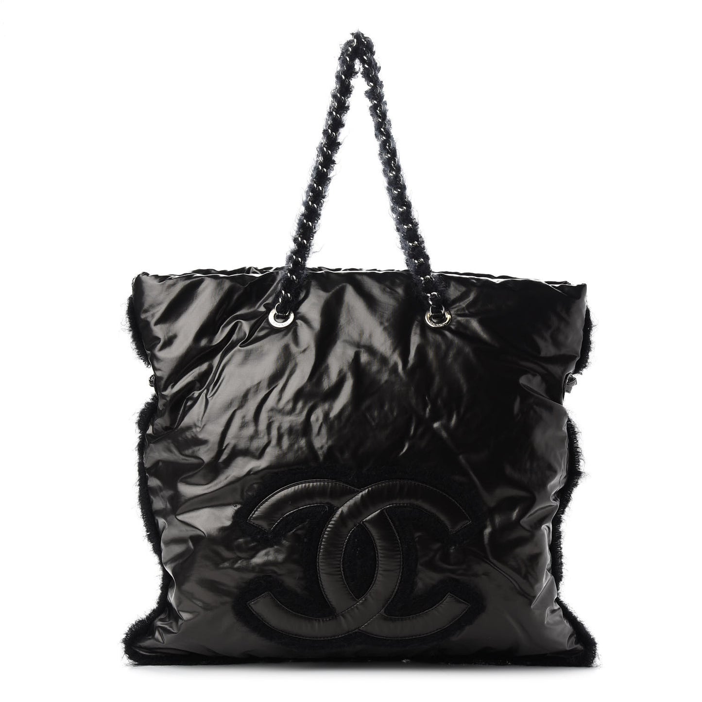 Vinyl Mohair Trimmed CC Bonbons Tote Black