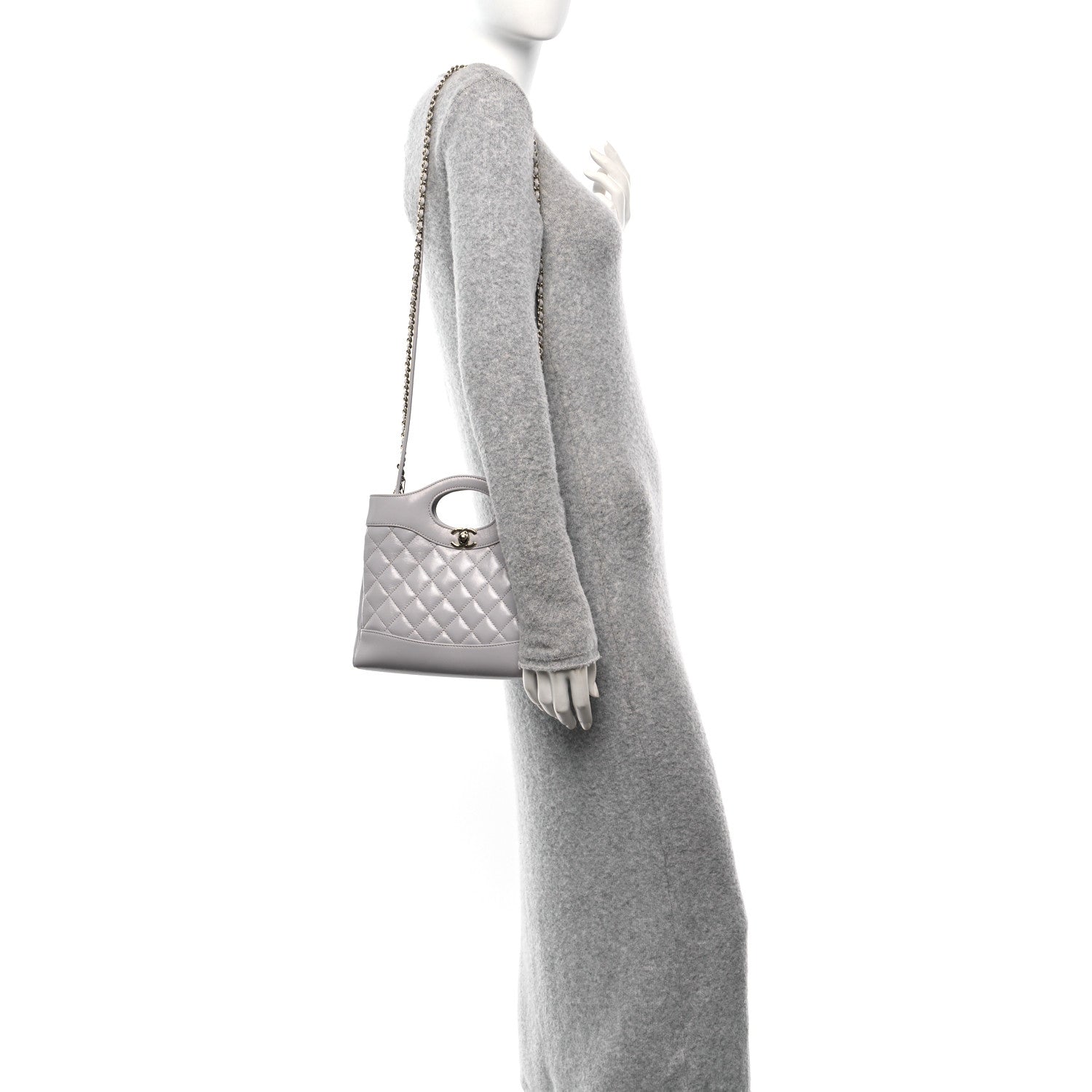 Chanel Shiny Crumpled Lambskin Quilted Mini 31 Shopping Bag Grey 2 of 10