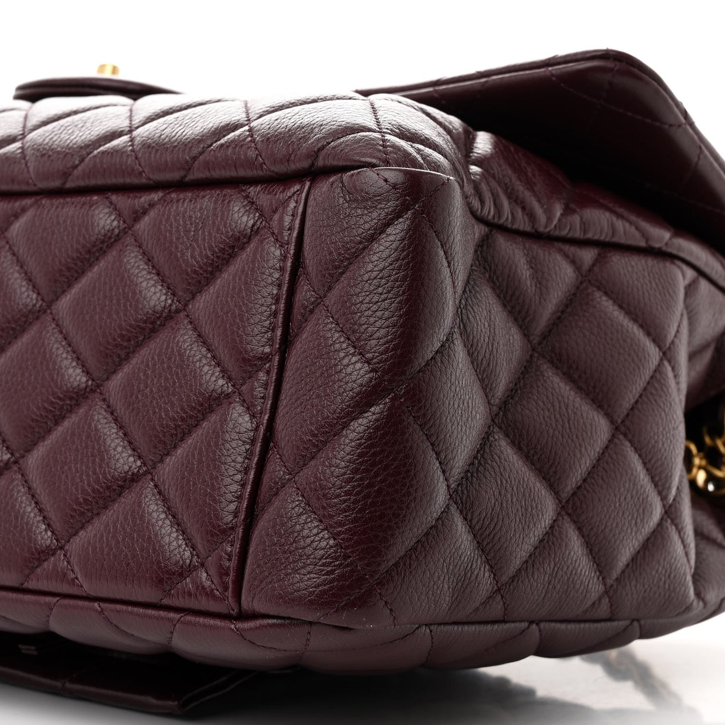 Grained Calfskin Quilted XXL Travel Flap Bag Burgundy