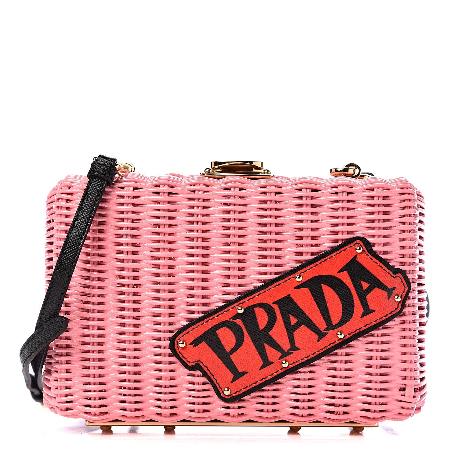 Prada Wicker Saffiano Logo Crossbody Clutch Petalo Black 1 of 8