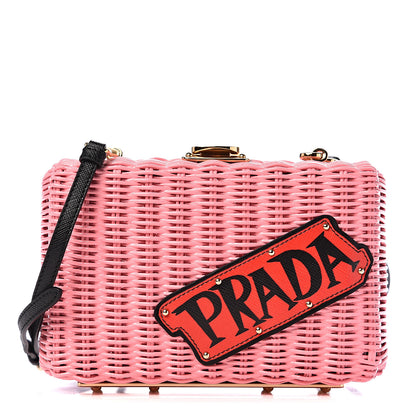 Prada Wicker Saffiano Logo Crossbody Clutch Petalo Black 1 of 8