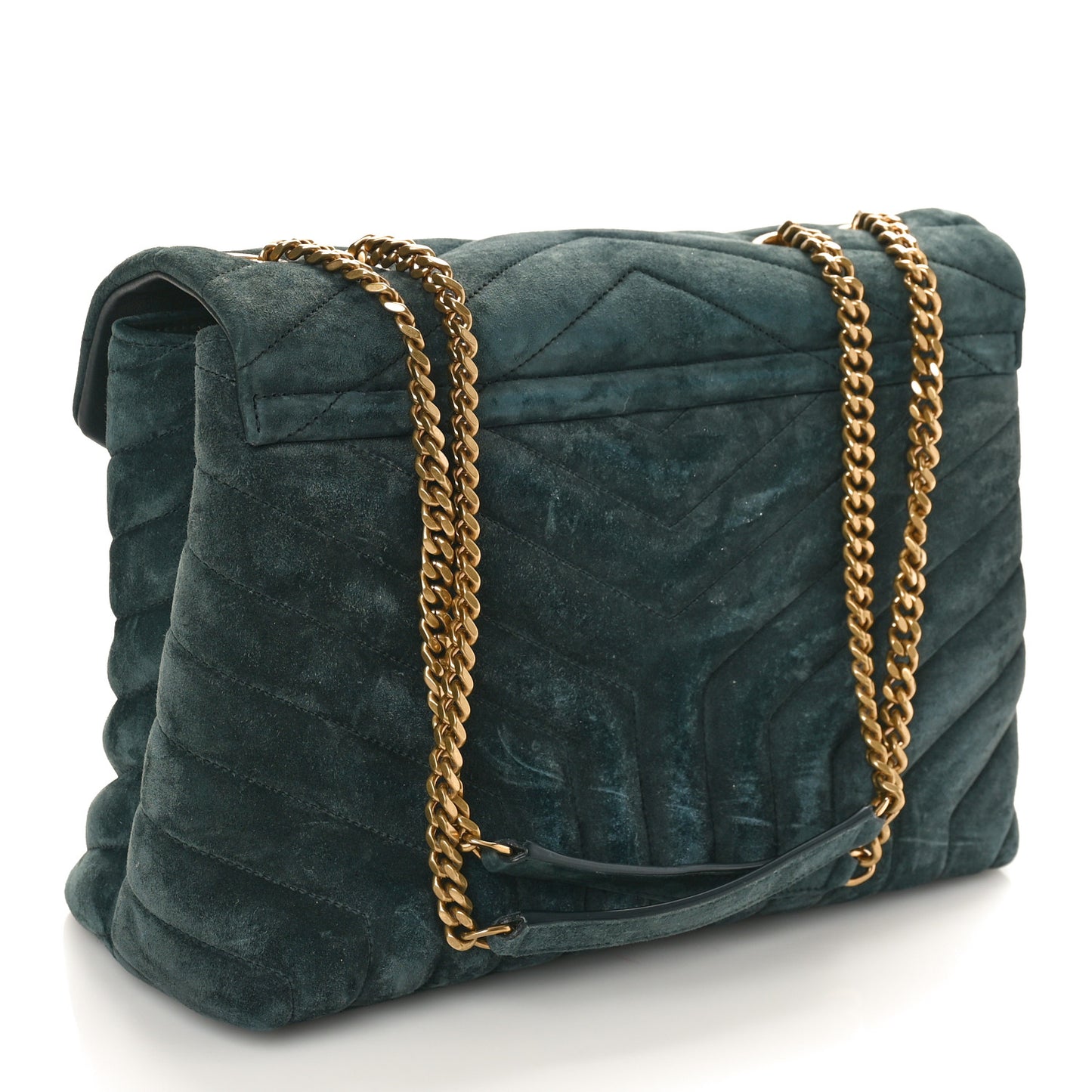 Suede Y Quilted Monogram Medium Loulou Chain Satchel Deep Green