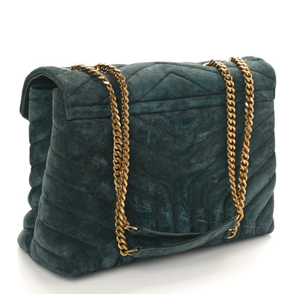 Saint Laurent Suede Y Quilted Monogram Medium Loulou Chain Satchel Deep Green 3 of 8