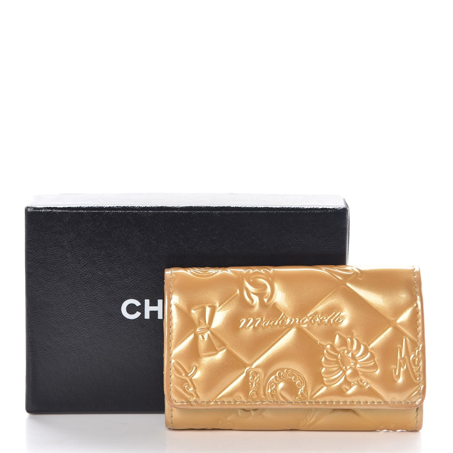 Patent Quilted Mademoiselle Precious Symbols 6 Key Holder Gold