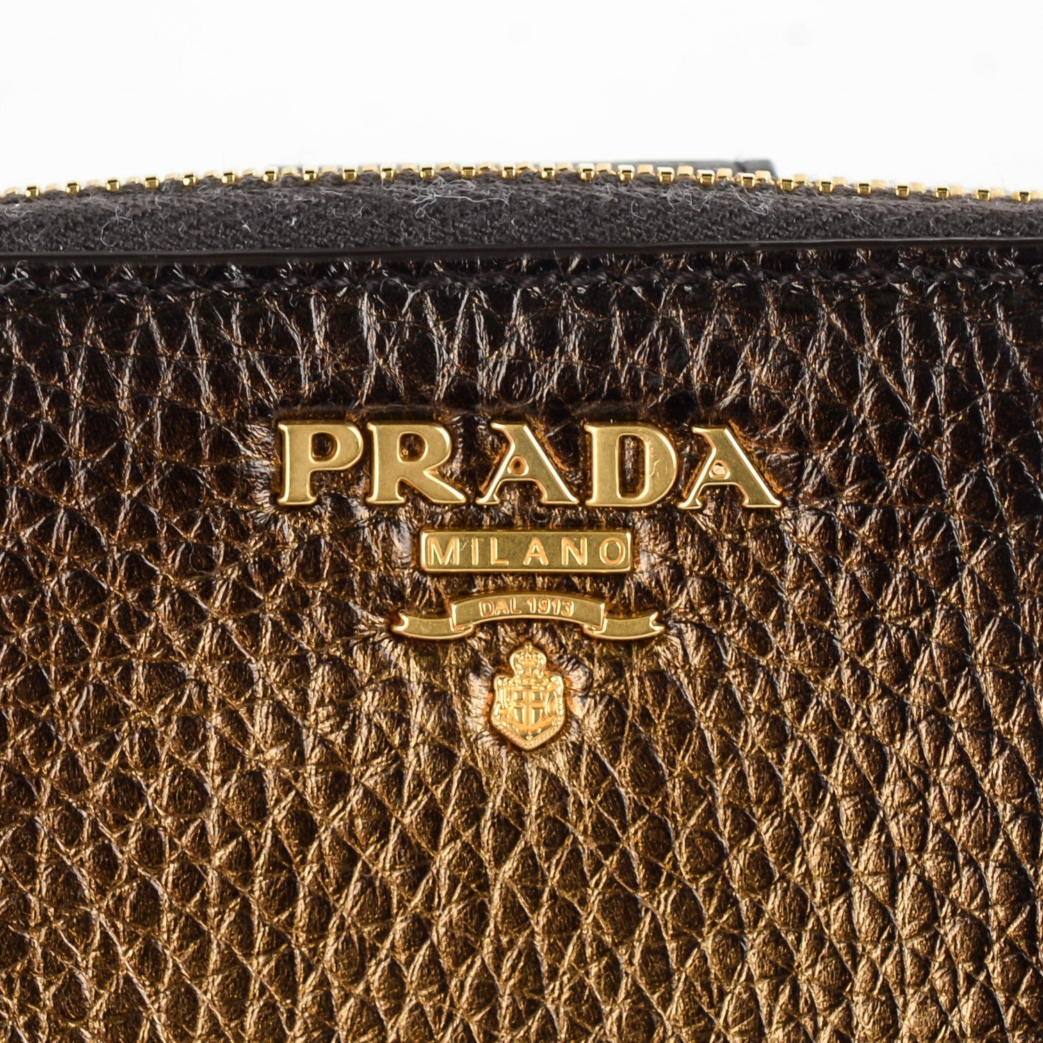 Prada Vitello Daino Antik Compact Zip Around Wallet Bronzo 5 of 9
