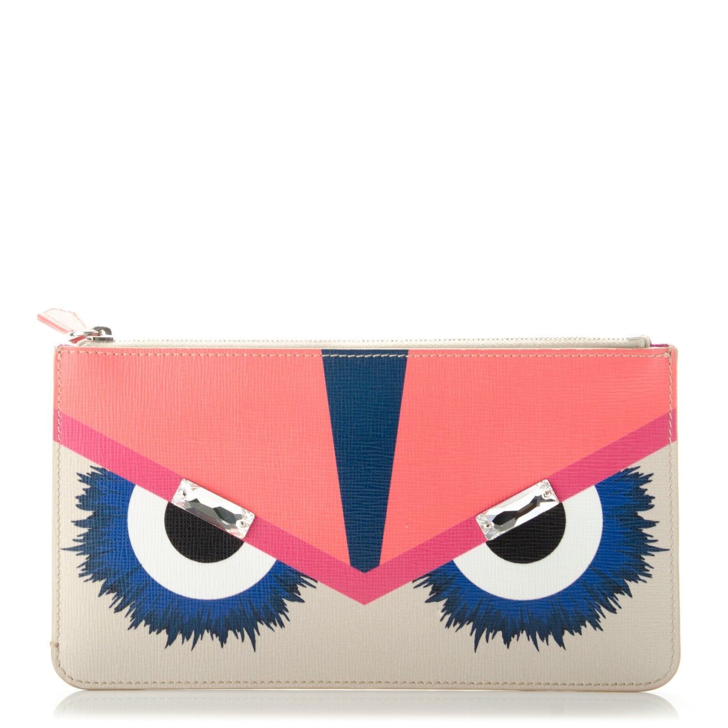 Fendi Vitello Elite Crystal Eye Monster Zip Pouch Bellini Multicolor 1 of 8