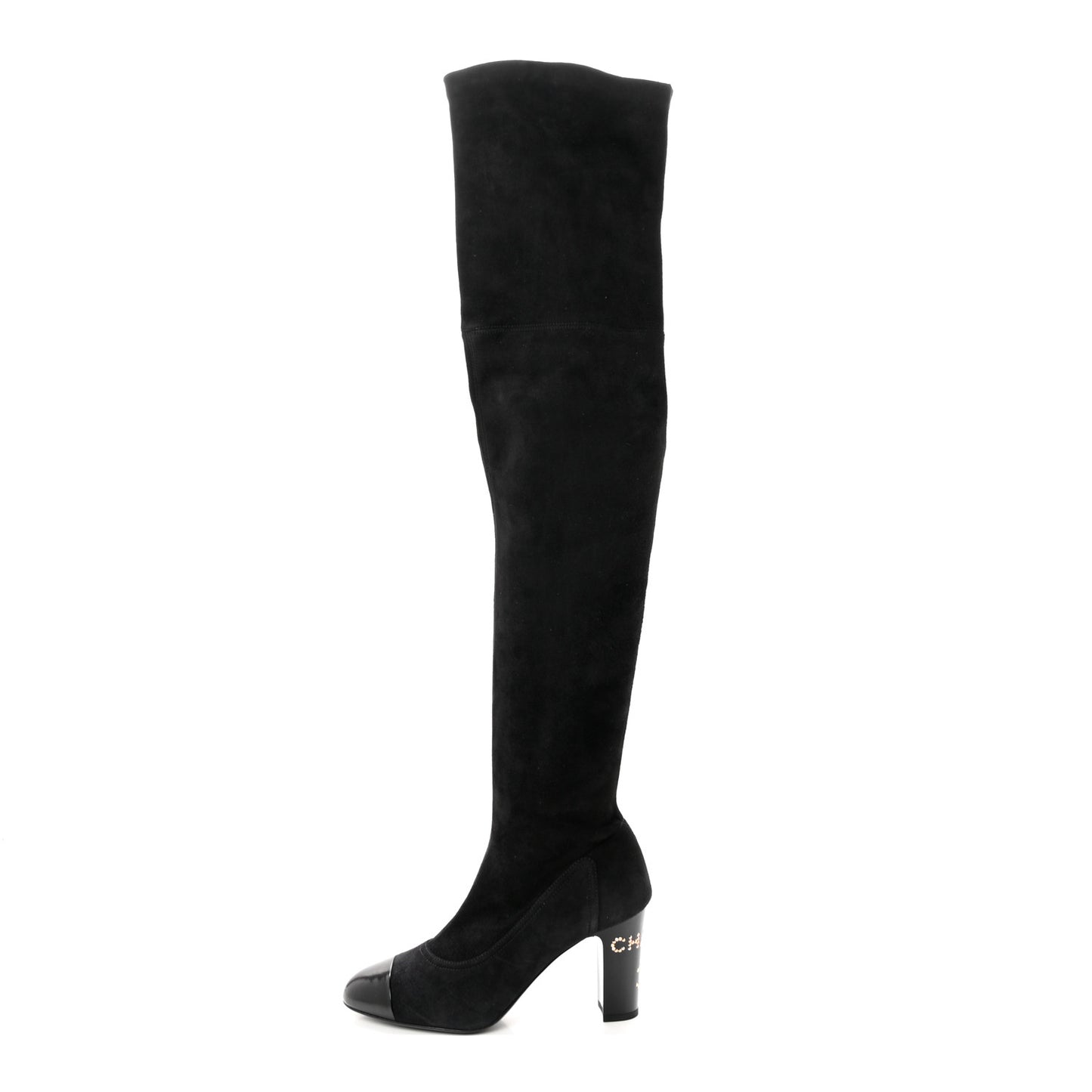 Suede Calfskin Patent Cap Toe High Boots 37 Black
