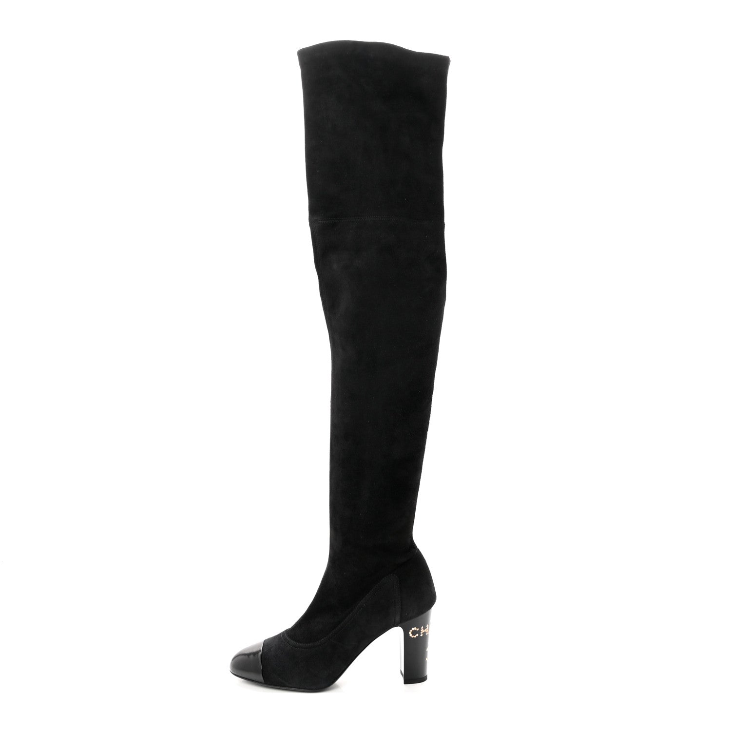 Chanel Suede Calfskin Patent Cap Toe High Boots 37 Black 1 of 8