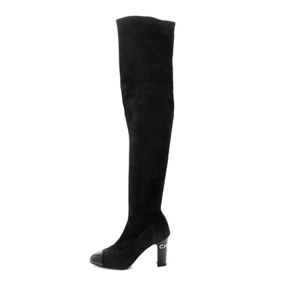 Chanel Suede Calfskin Patent Cap Toe High Boots 37 Black 1 of 8