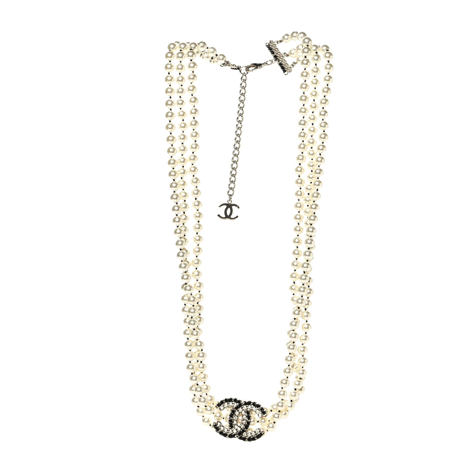Chanel Pearl Chain Lambskin Multi-Strand CC Necklace Black Gold 3 of 5
