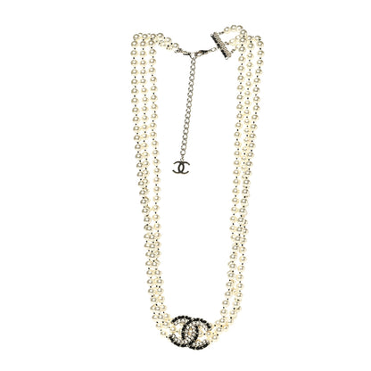 Chanel Pearl Chain Lambskin Multi-Strand CC Necklace Black Gold 3 of 5
