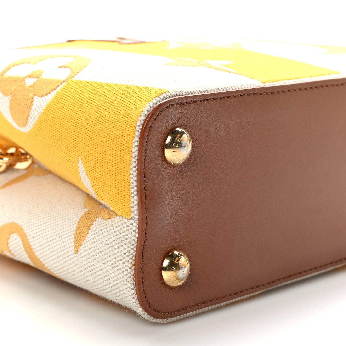 Canvas Calfskin Embroidered Braided Monogram Capucines BB Ecru Jaune