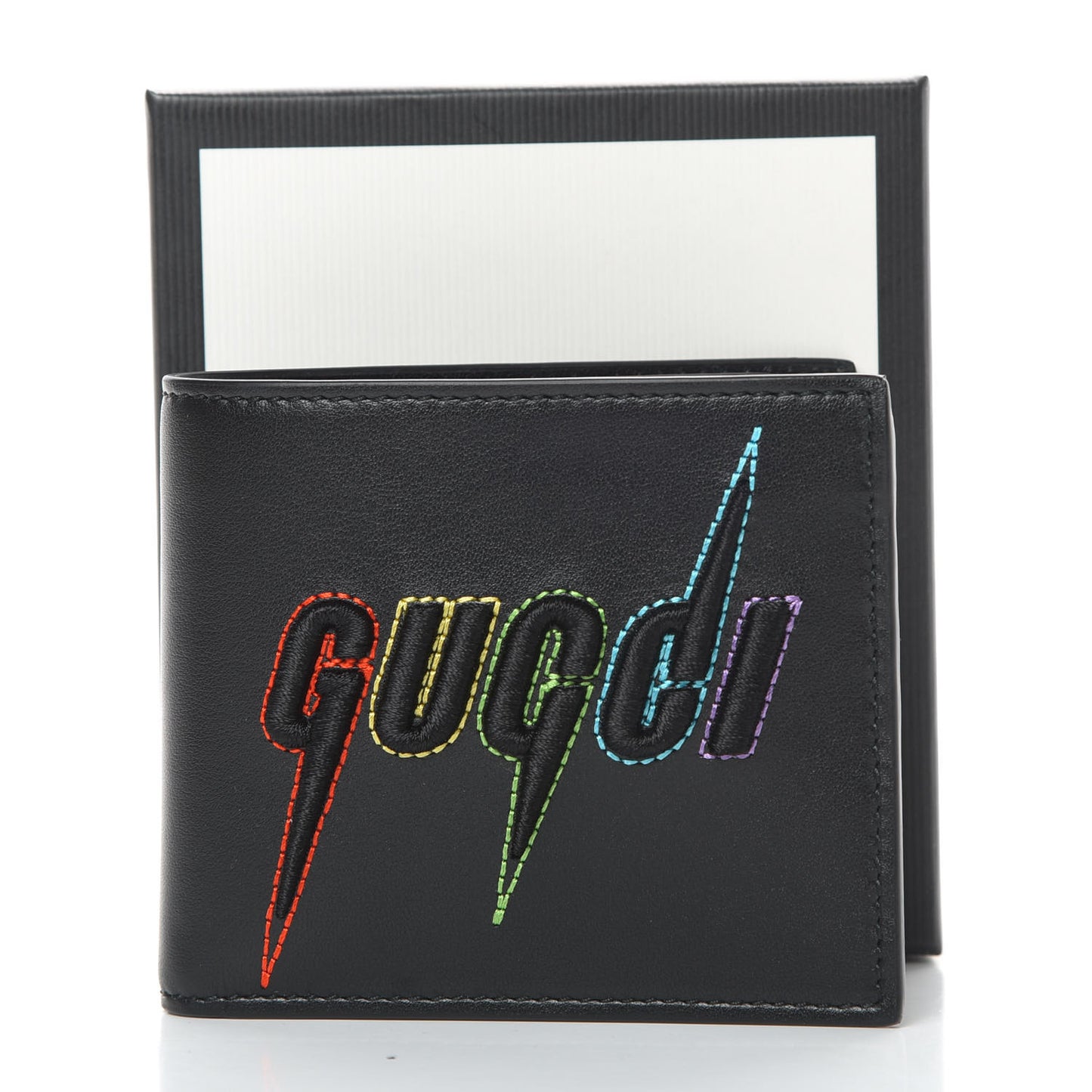 Calfskin Blade Embroidered Card Case Black