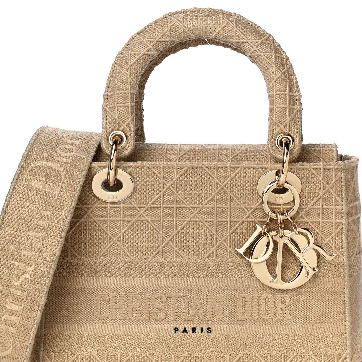 Canvas Embroidered Medium Lady D-Lite Beige