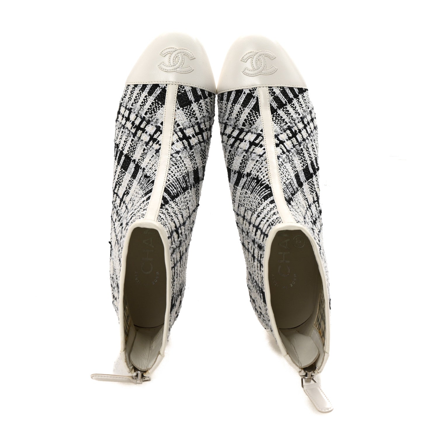 Chanel Tweed Lambskin Cap Toe CC Short Boots 35.5 White Black 3 of 18