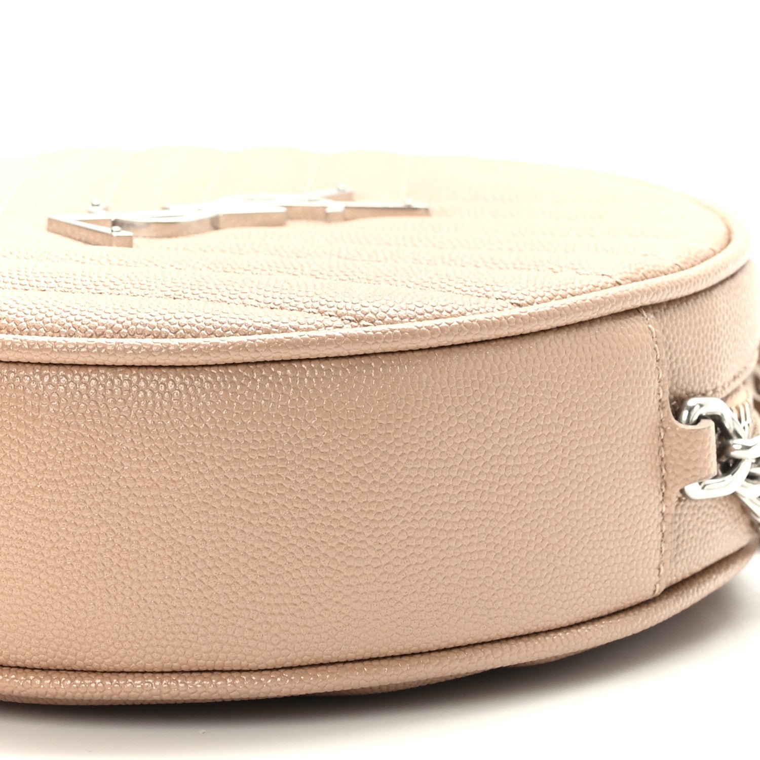 Saint Laurent Grain De Poudre Matelasse Chevron Quilted Round Vinyle Camera Bag Dark Beige 9 of 10