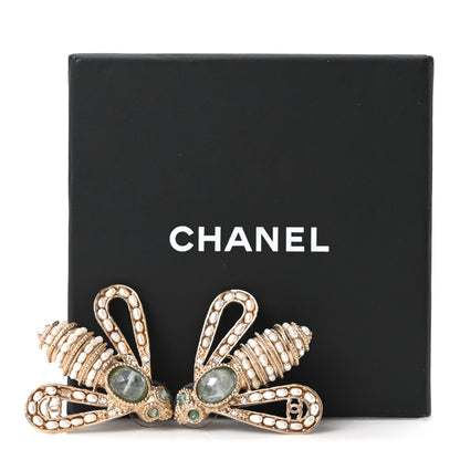 Chanel Metal Crystal Pearl Resin CC Bee Earrings Gold Turquoise 5 of 5