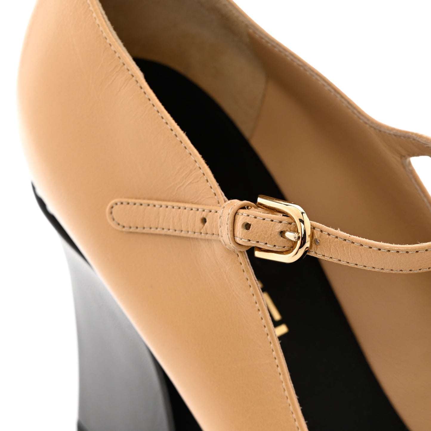 Shiny Goatskin Pearls Cap Toe Open Slingback Pumps 40 Beige Black