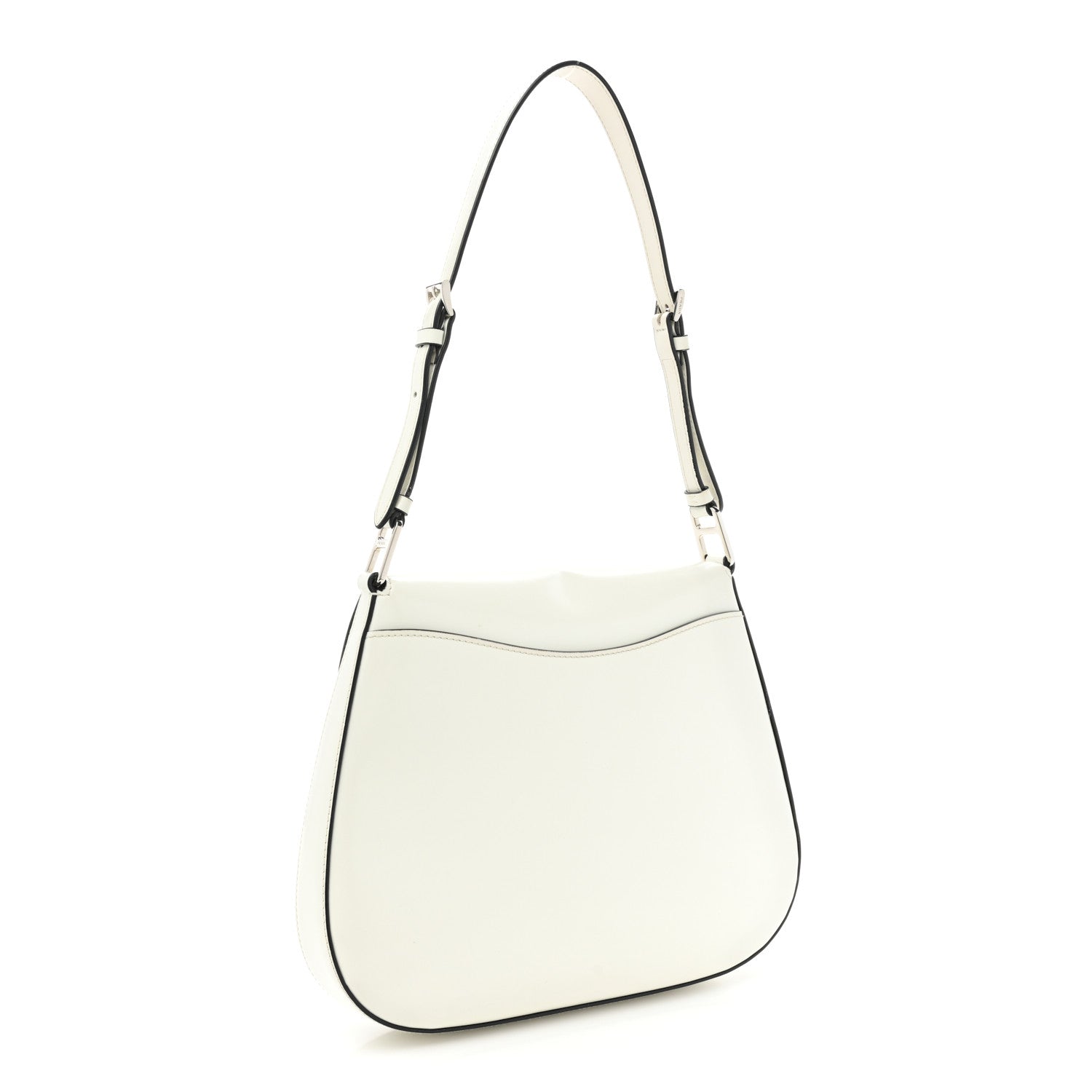 Prada Spazzolato Cleo Flap Adjustable Strap Shoulder Bag White Black 3 of 16