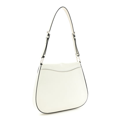 Prada Spazzolato Cleo Flap Adjustable Strap Shoulder Bag White Black 3 of 16