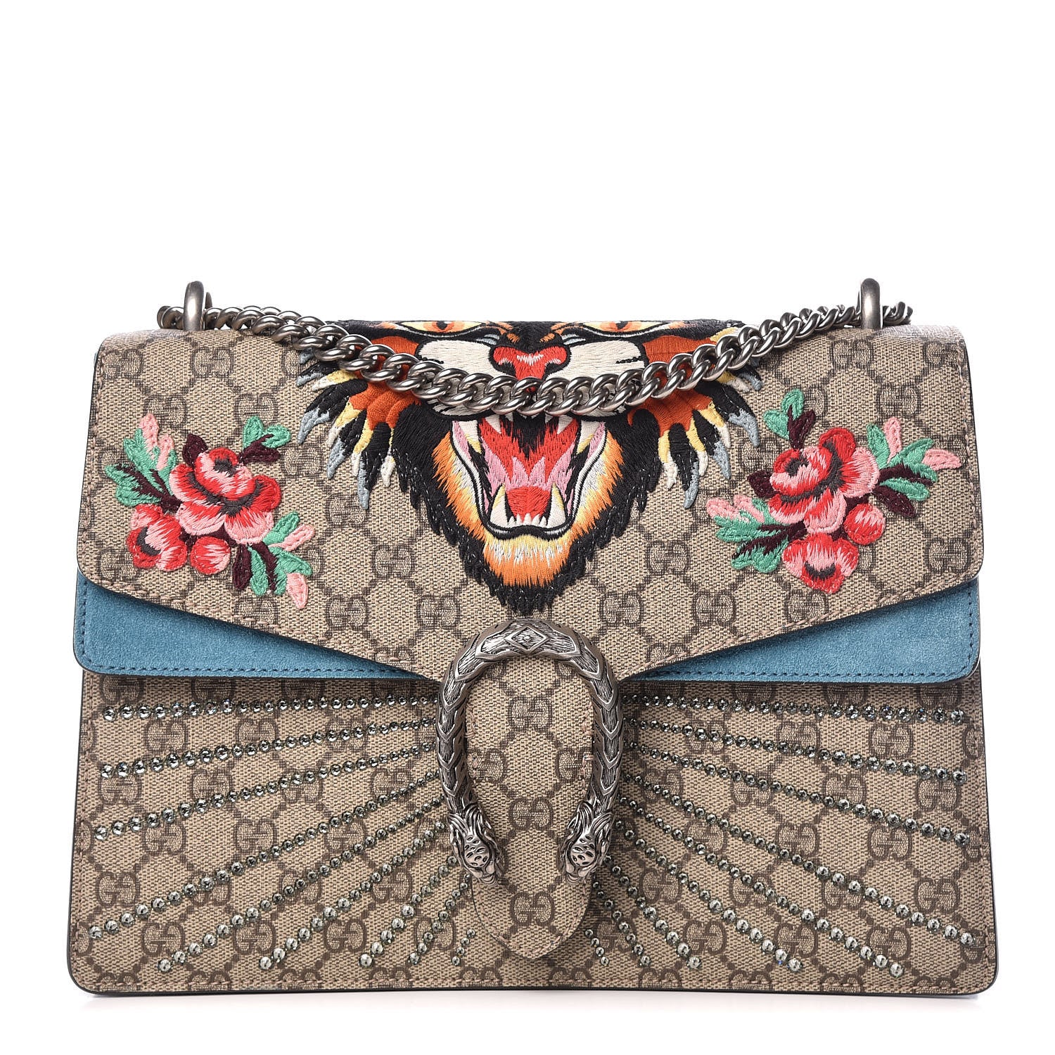 Gucci GG Supreme Monogram Angry Cat Embroidered Medium Dionysus Shoulder Bag Beige Ultramarine 1 of 14