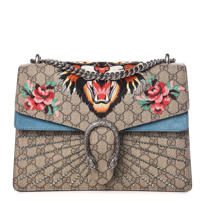 Gucci GG Supreme Monogram Angry Cat Embroidered Medium Dionysus Shoulder Bag Beige Ultramarine 1 of 14