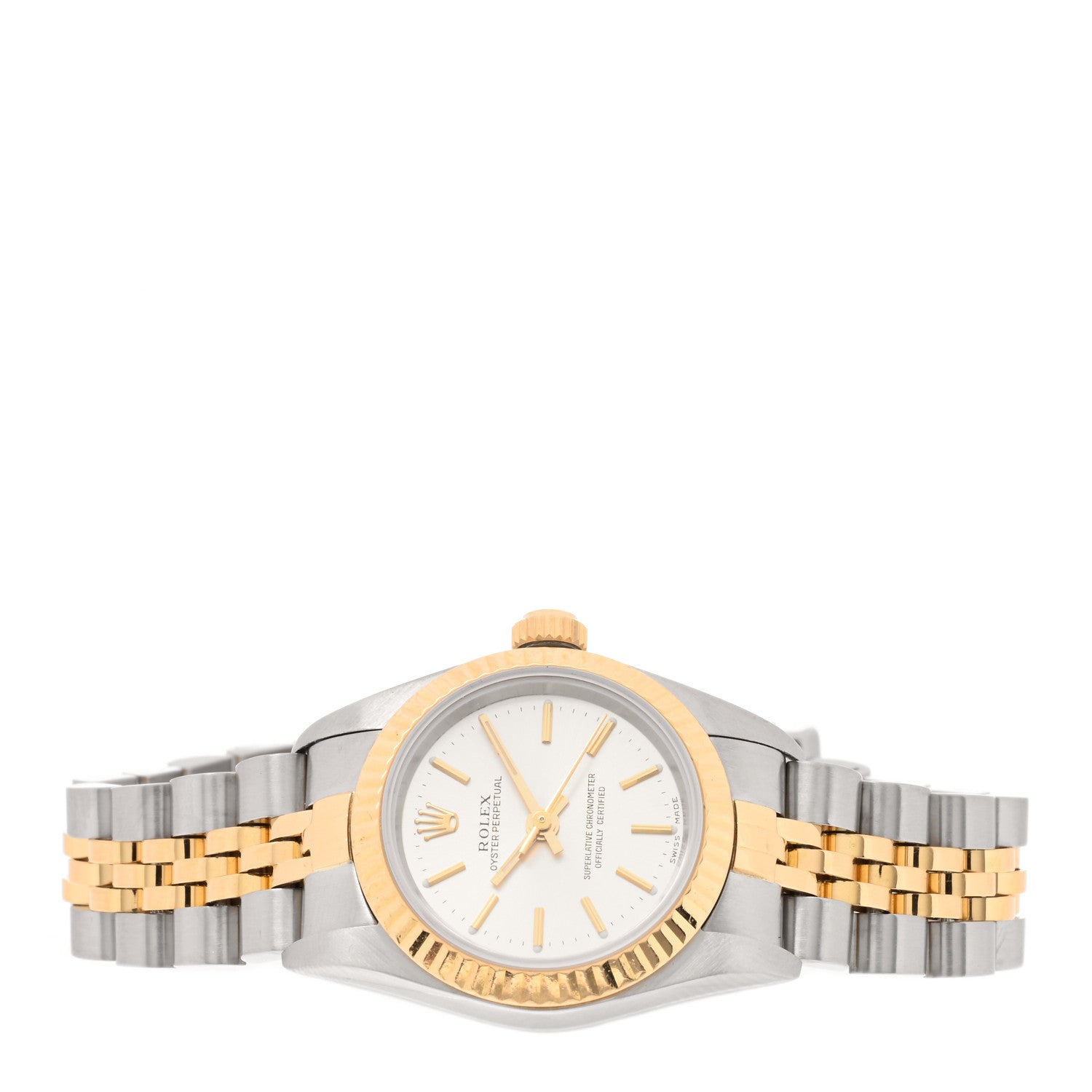 Rolex Stainless Steel 18K Yellow Gold 26mm Oyster Perpetual Watch Silver 76193 2 of 5