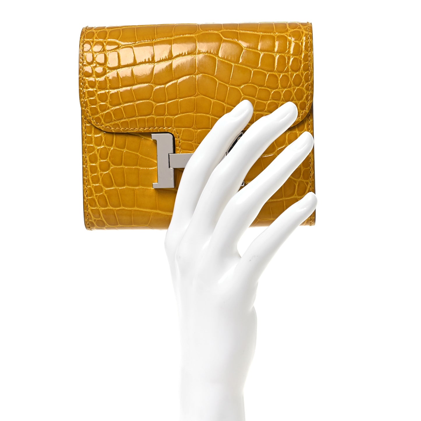 Shiny Alligator Constance Short Wallet Jaune Ambre